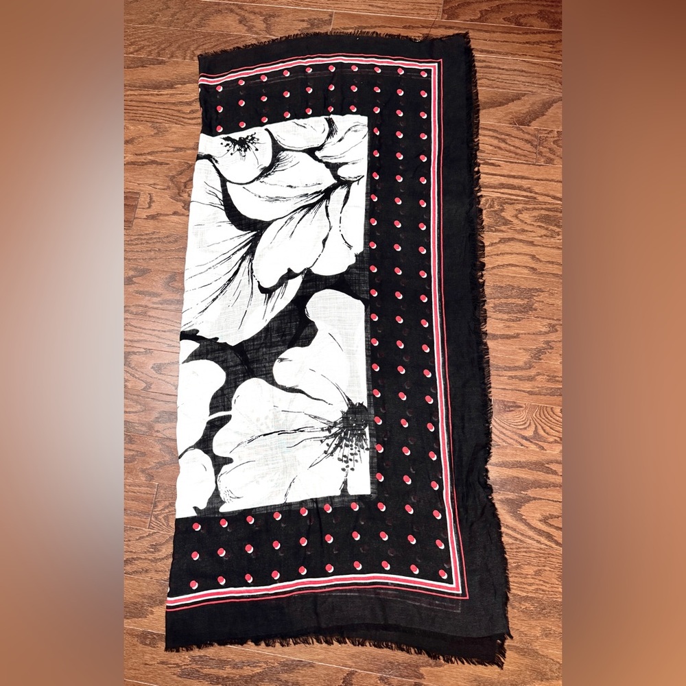Floral Black White Scarf Wrap Collection Xiix Dot Accent Floral Square - Picture 2 of 6